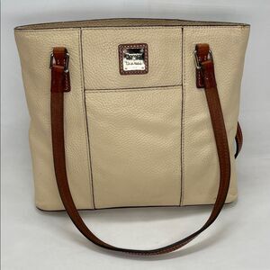 Dooney & Bourke Pebble Grain Small Lexington Shopper Cream and Brown Purse